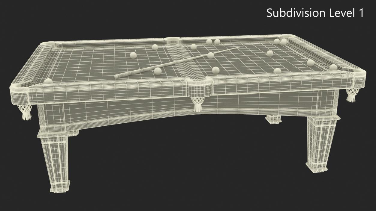 3D Billiard Table with Balls and Cue model