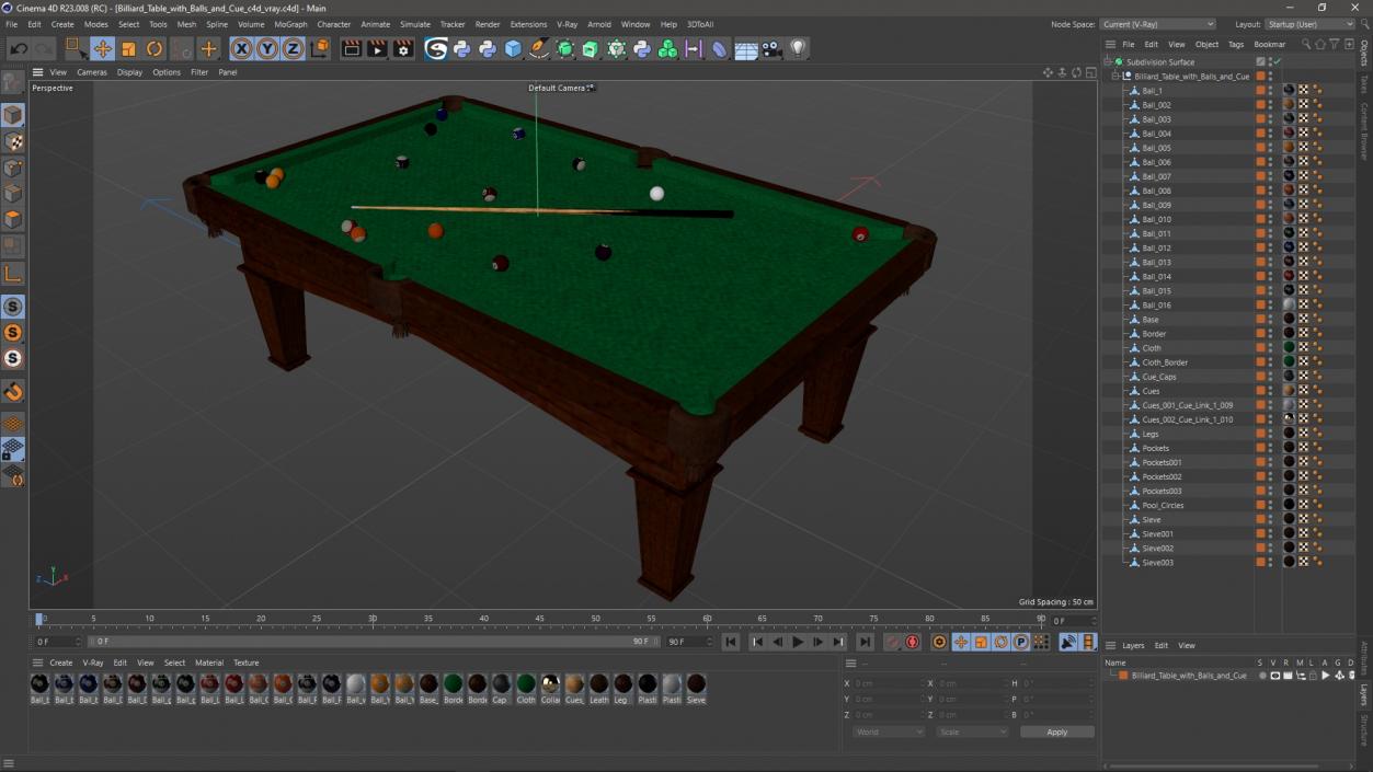 3D Billiard Table with Balls and Cue model