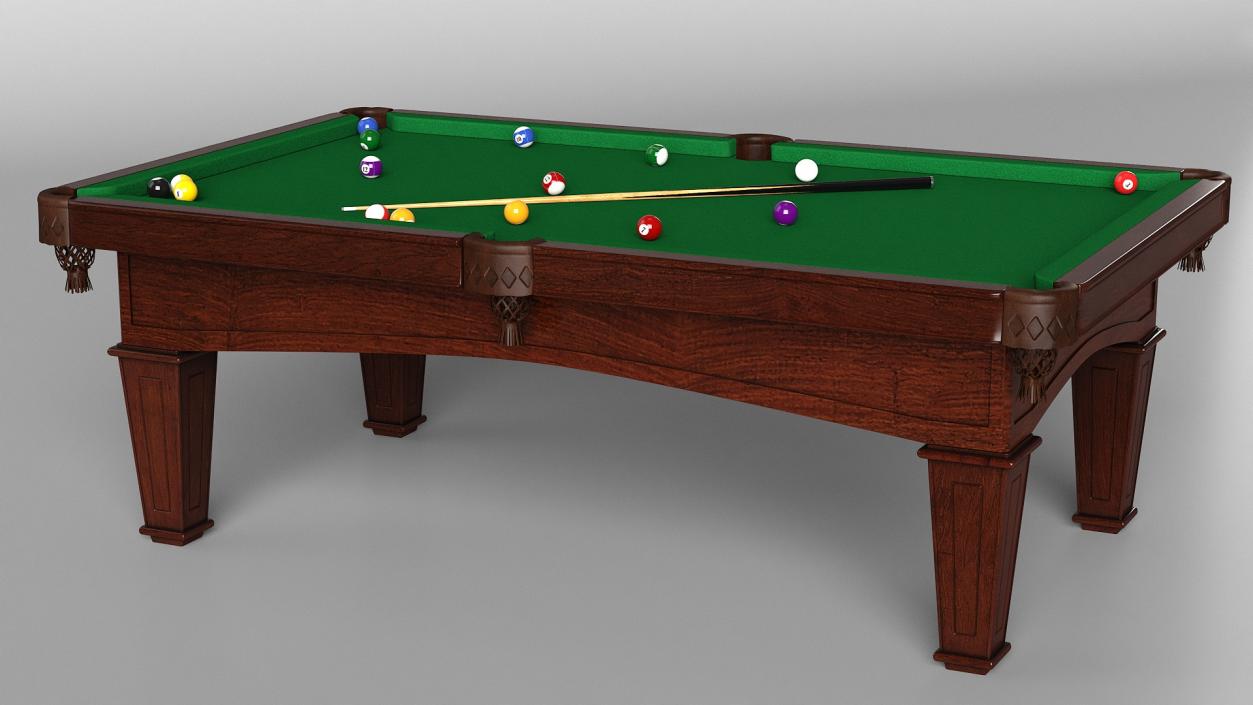 3D Billiard Table with Balls and Cue model