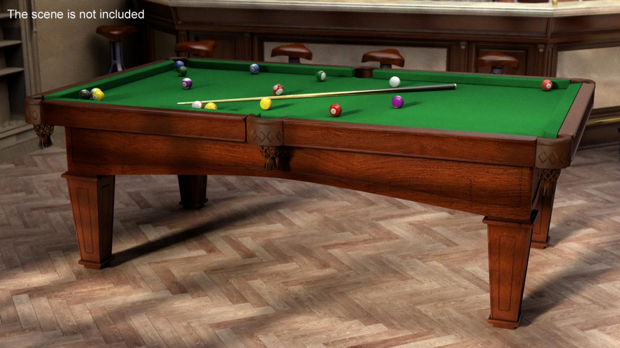 3D Billiard Table with Balls and Cue model