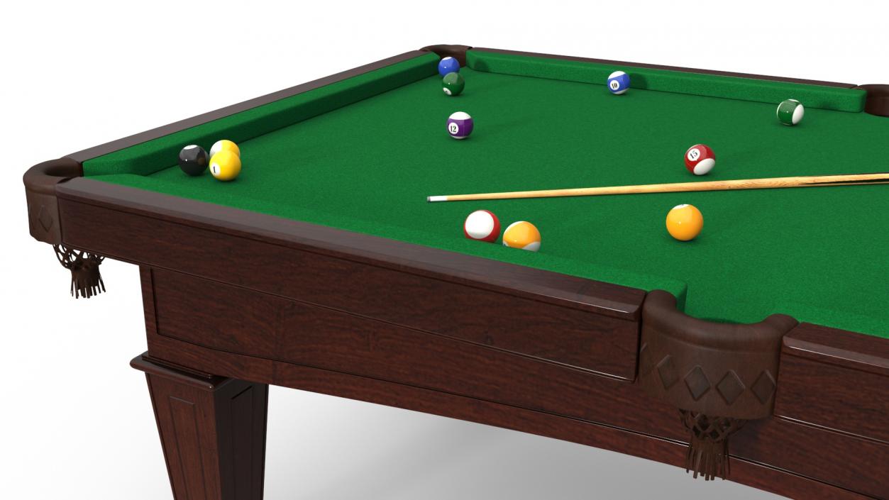 3D Billiard Table with Balls and Cue model