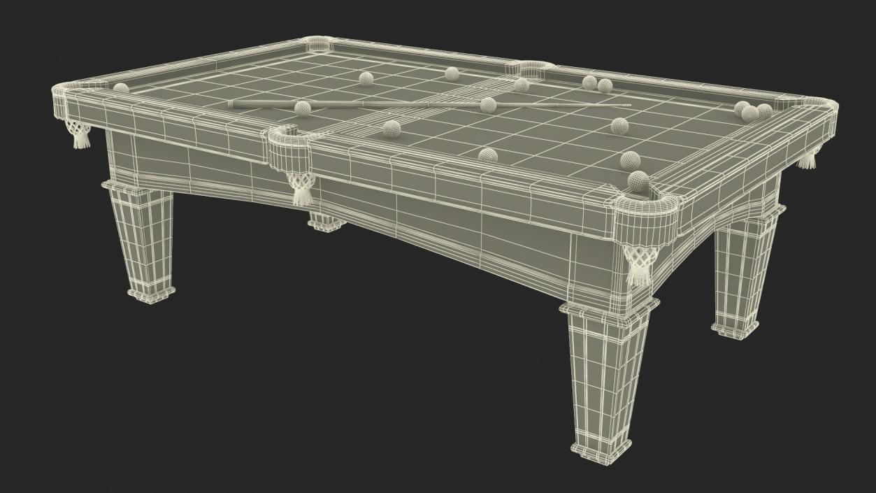 3D Billiard Table with Balls and Cue model