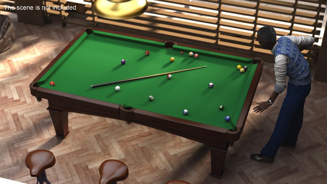 3D Billiard Table with Balls and Cue model