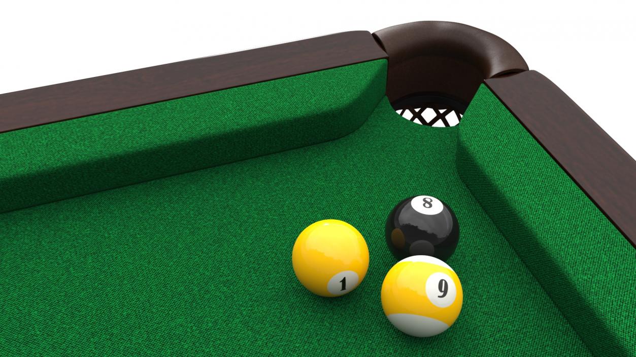 3D Billiard Table with Balls and Cue model