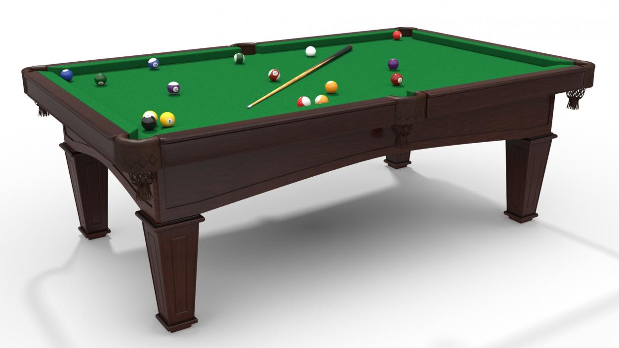 3D Billiard Table with Balls and Cue model