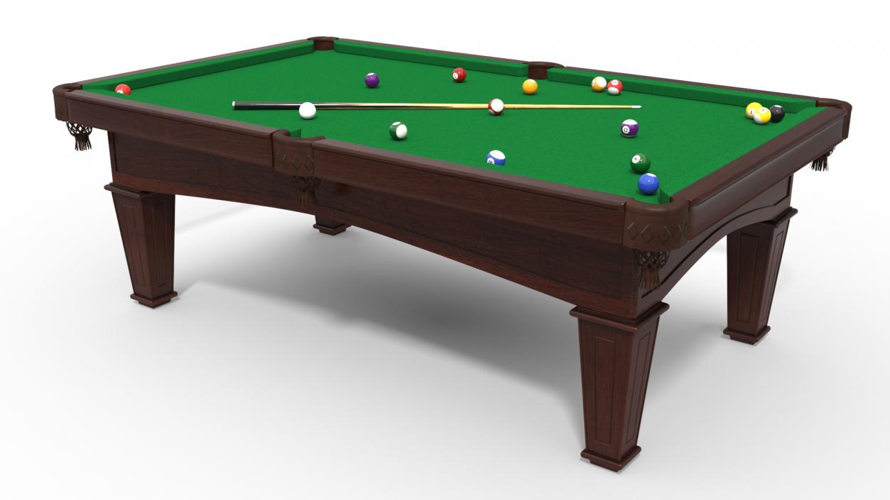 3D Billiard Table with Balls and Cue model