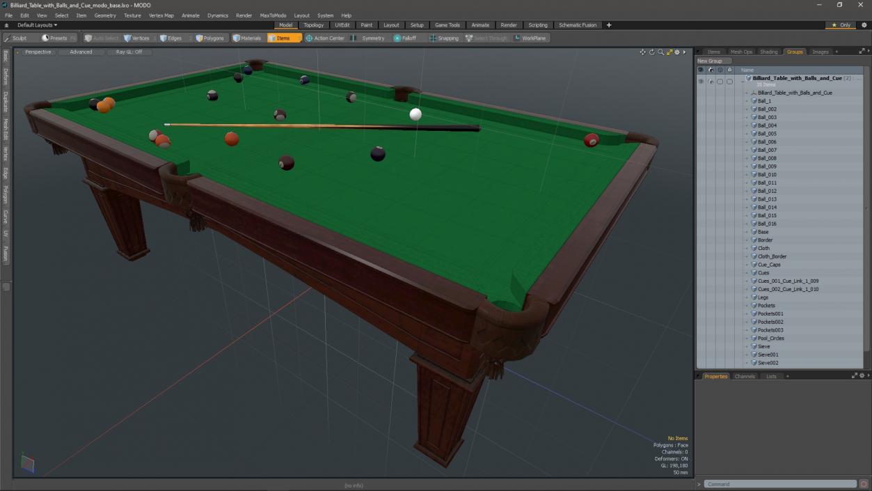 3D Billiard Table with Balls and Cue model