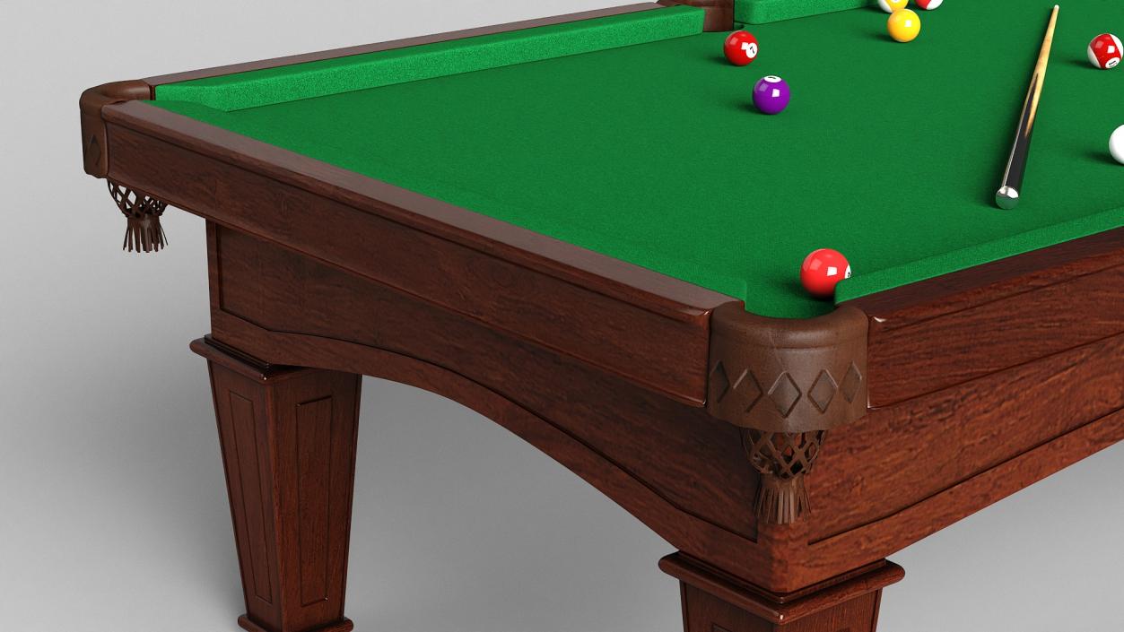 3D Billiard Table with Balls and Cue model