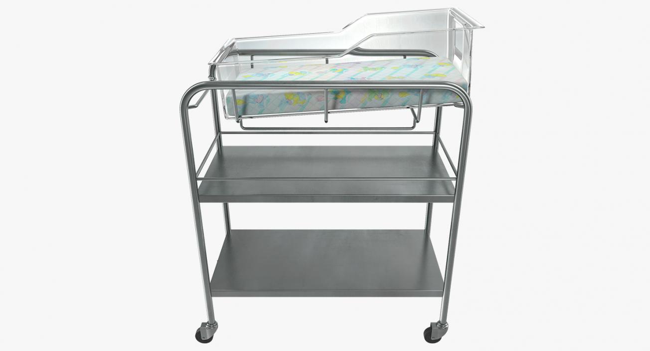 Stainless Steel Hospital Bassinet Carrier with Shelf 3D