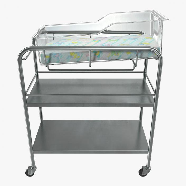 Stainless Steel Hospital Bassinet Carrier with Shelf 3D