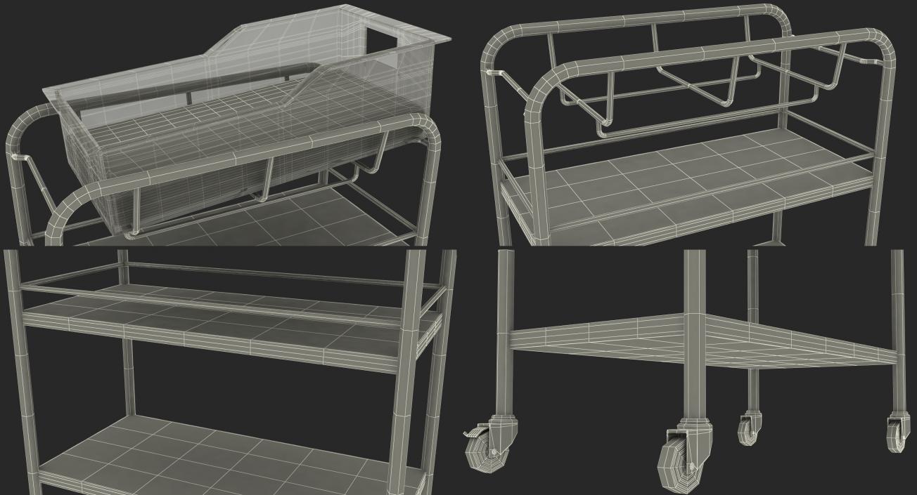 Stainless Steel Hospital Bassinet Carrier with Shelf 3D