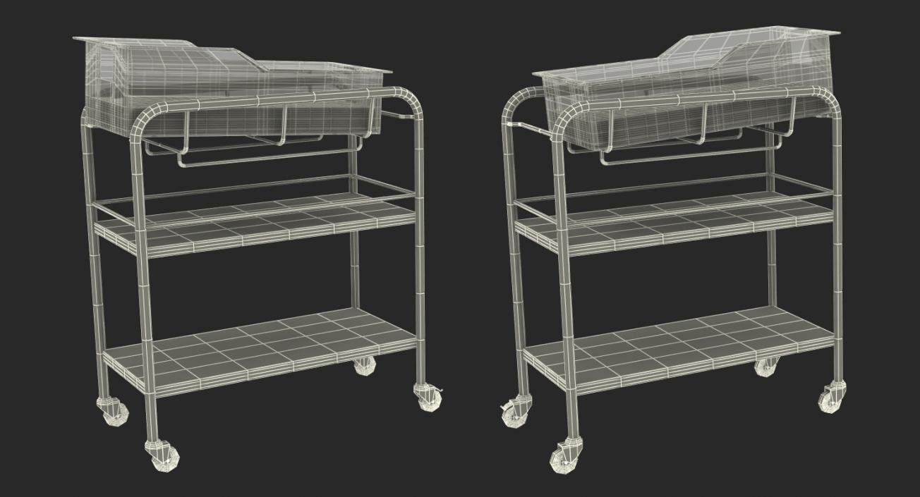 Stainless Steel Hospital Bassinet Carrier with Shelf 3D