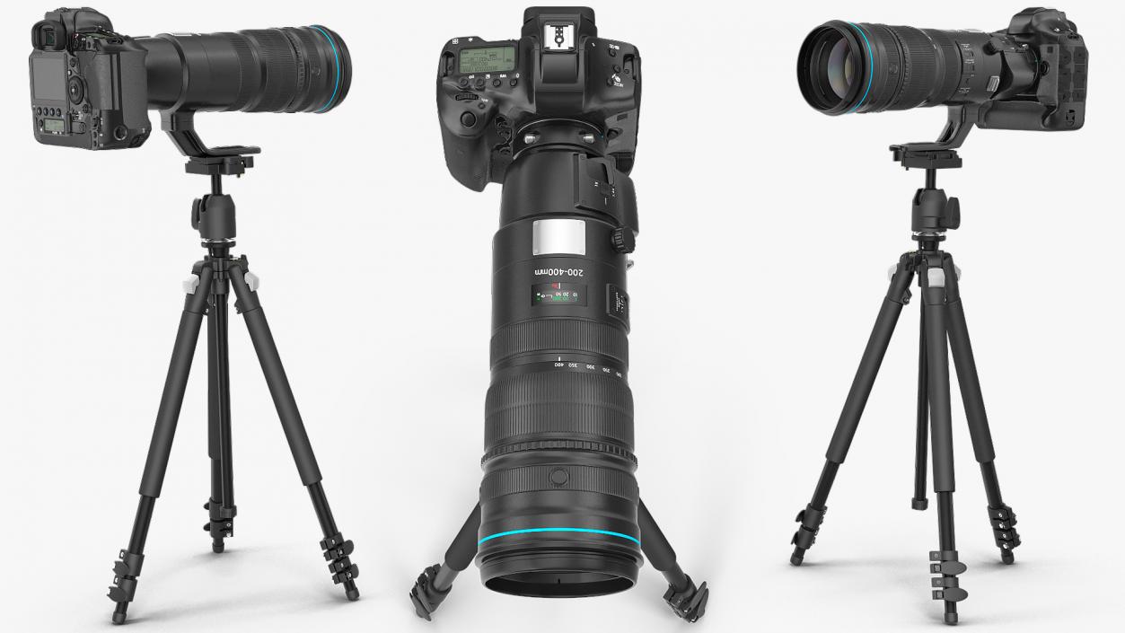 3D DSLR Camera with Zoom 200 400mm on Tripod