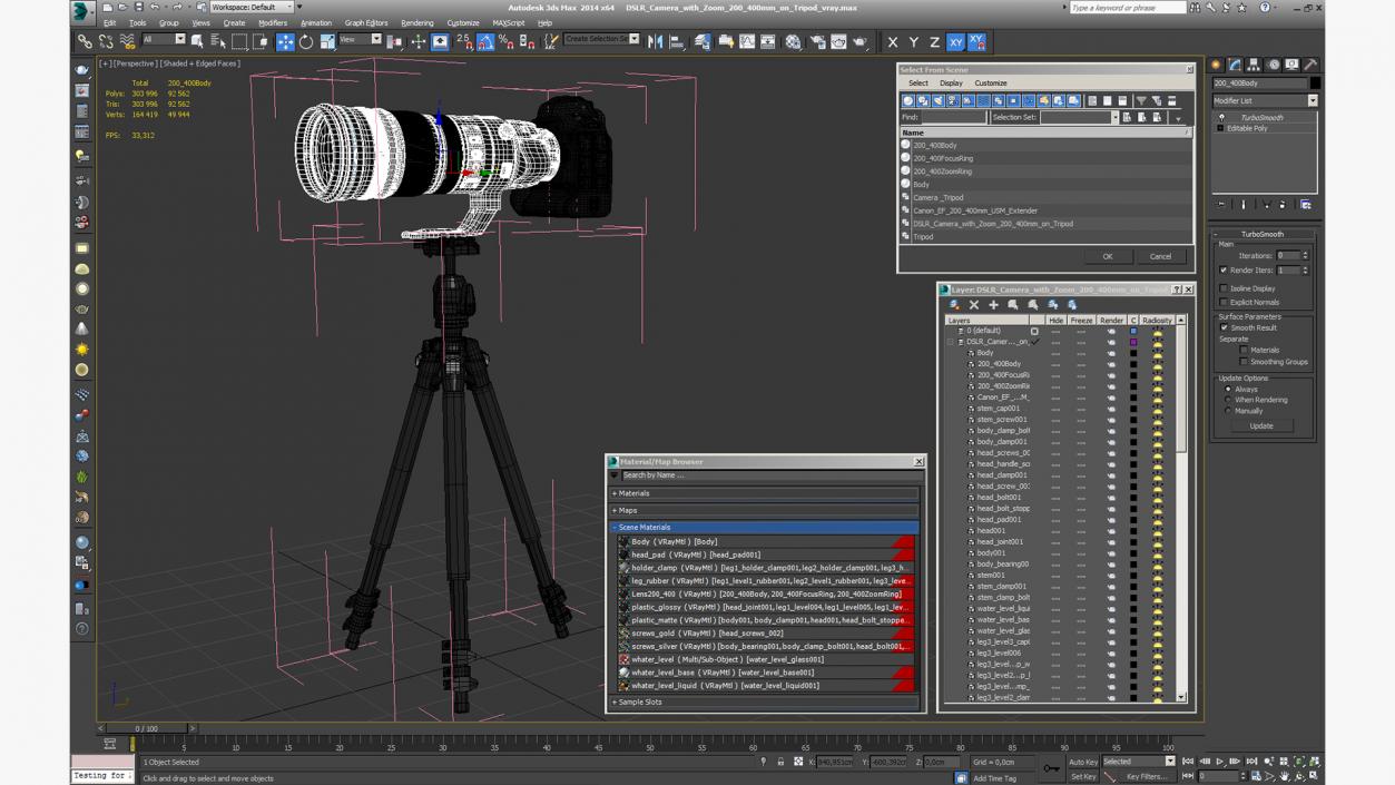 3D DSLR Camera with Zoom 200 400mm on Tripod