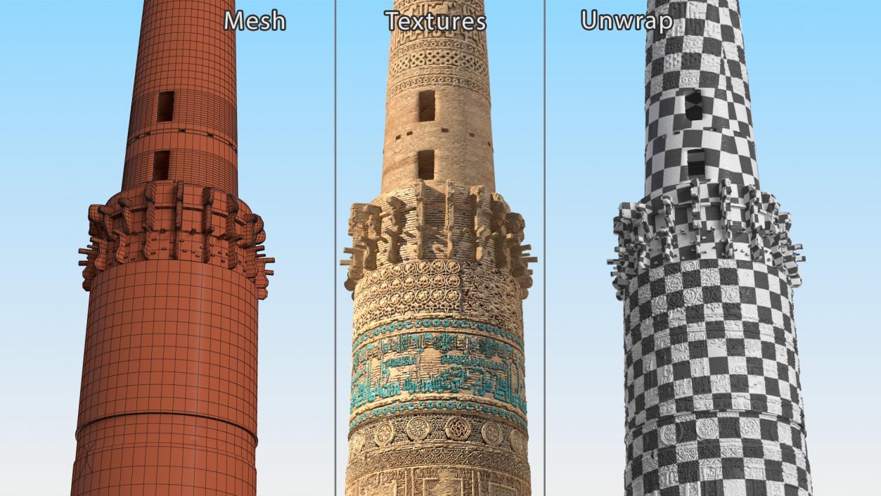 3D Minaret and Remains of Jam UNESCO model