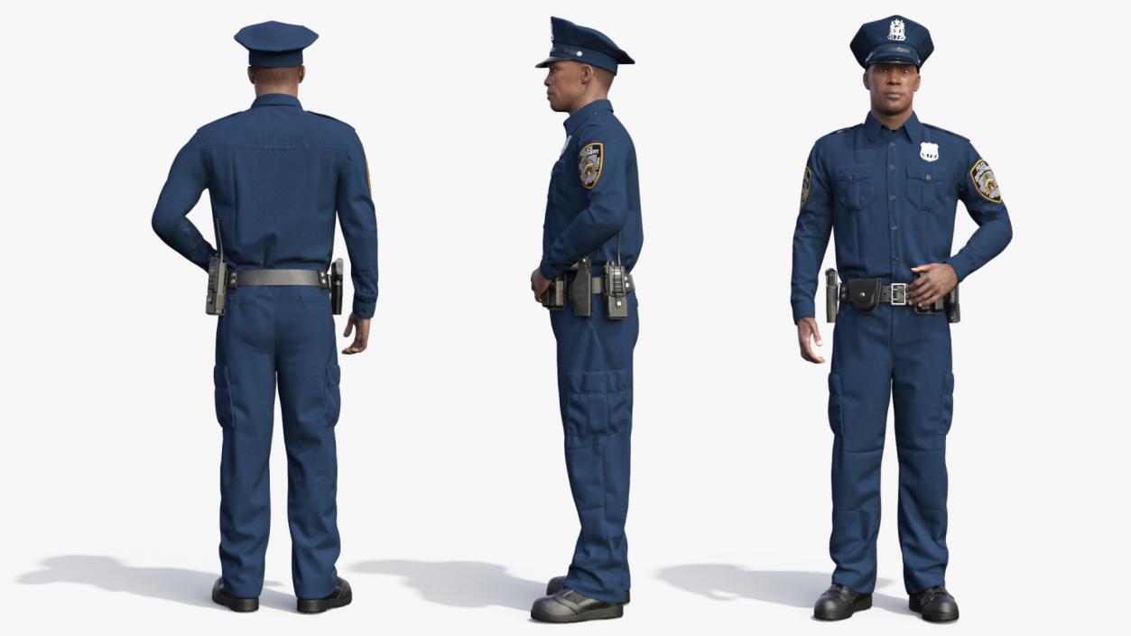 3D African American NYPD Cop Rigged Fur