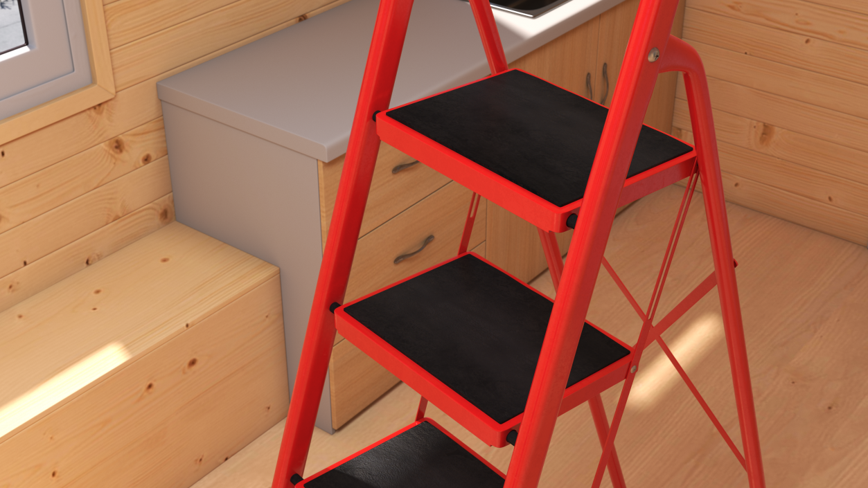 3D 4 Step Ladder for Home Folded Rigged