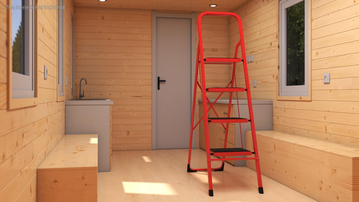 3D 4 Step Ladder for Home Folded Rigged