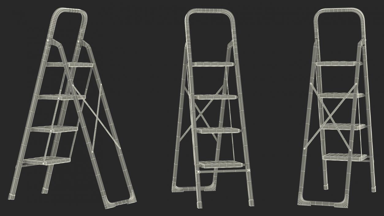 3D 4 Step Ladder for Home Folded Rigged