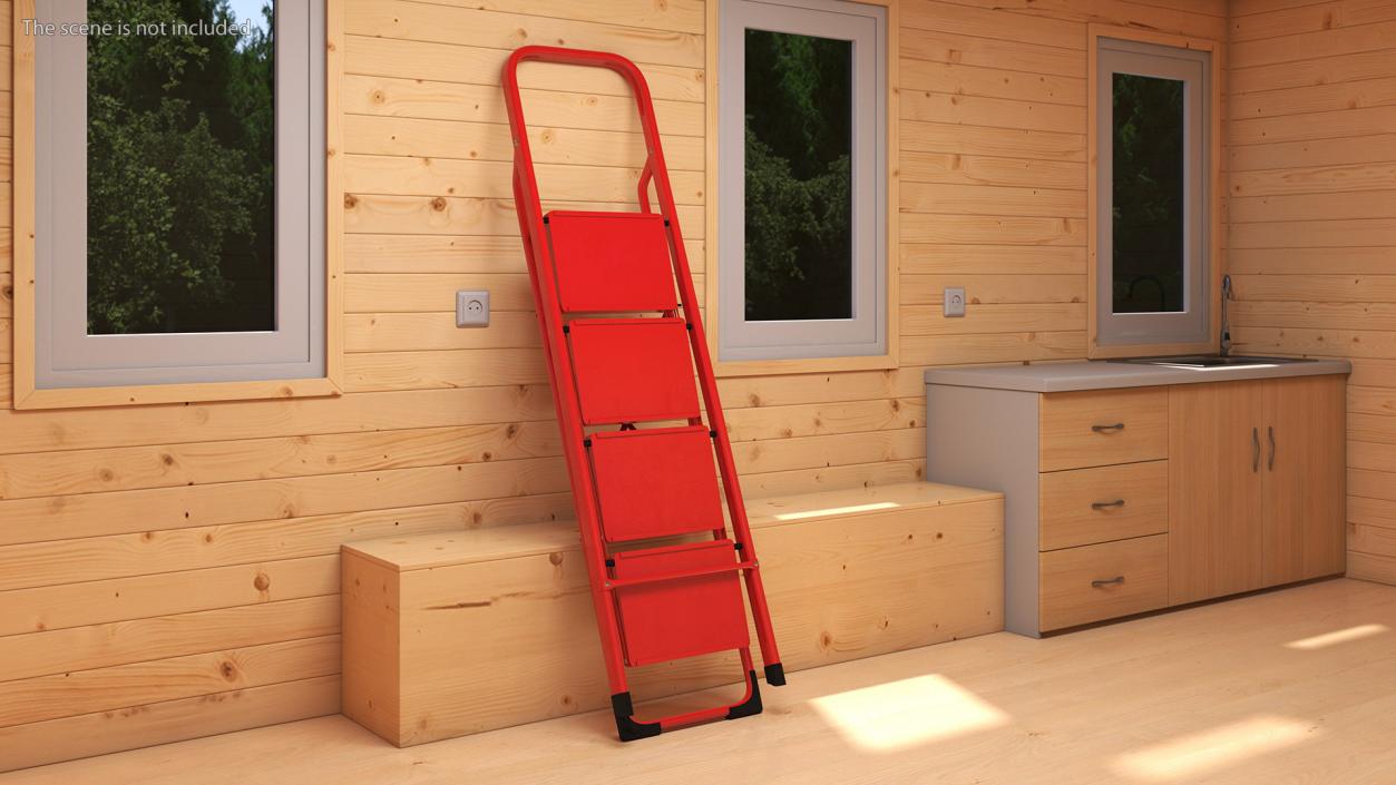 3D 4 Step Ladder for Home Folded Rigged