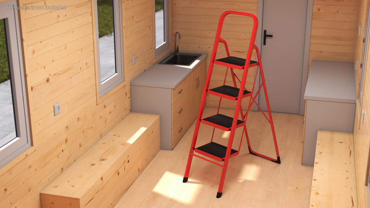 3D 4 Step Ladder for Home Folded Rigged