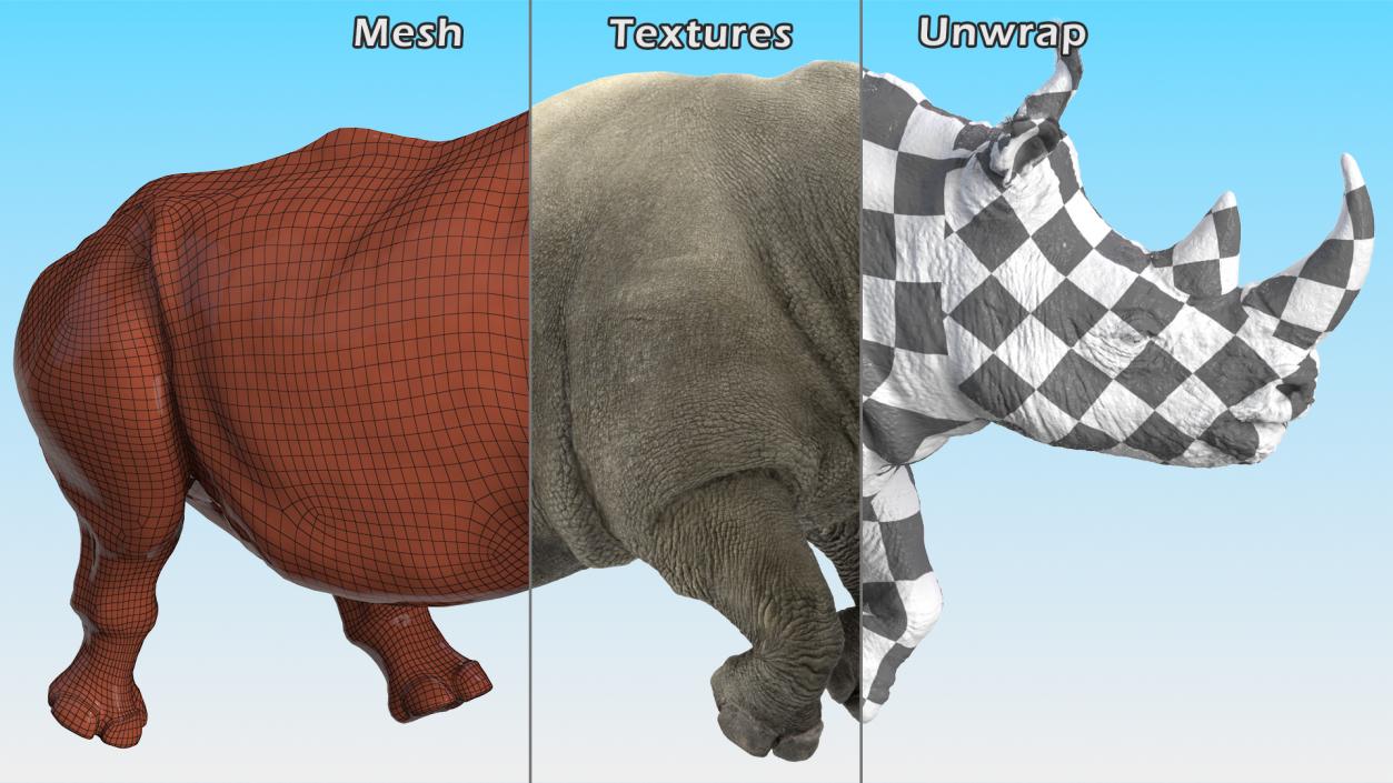 3D Rhino Adult Running Pose Fur model