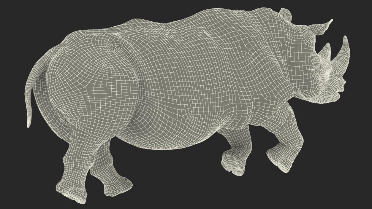 3D Rhino Adult Running Pose Fur model