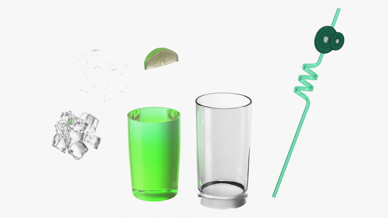 3D Cocktail with Fruit Plastic Straw model