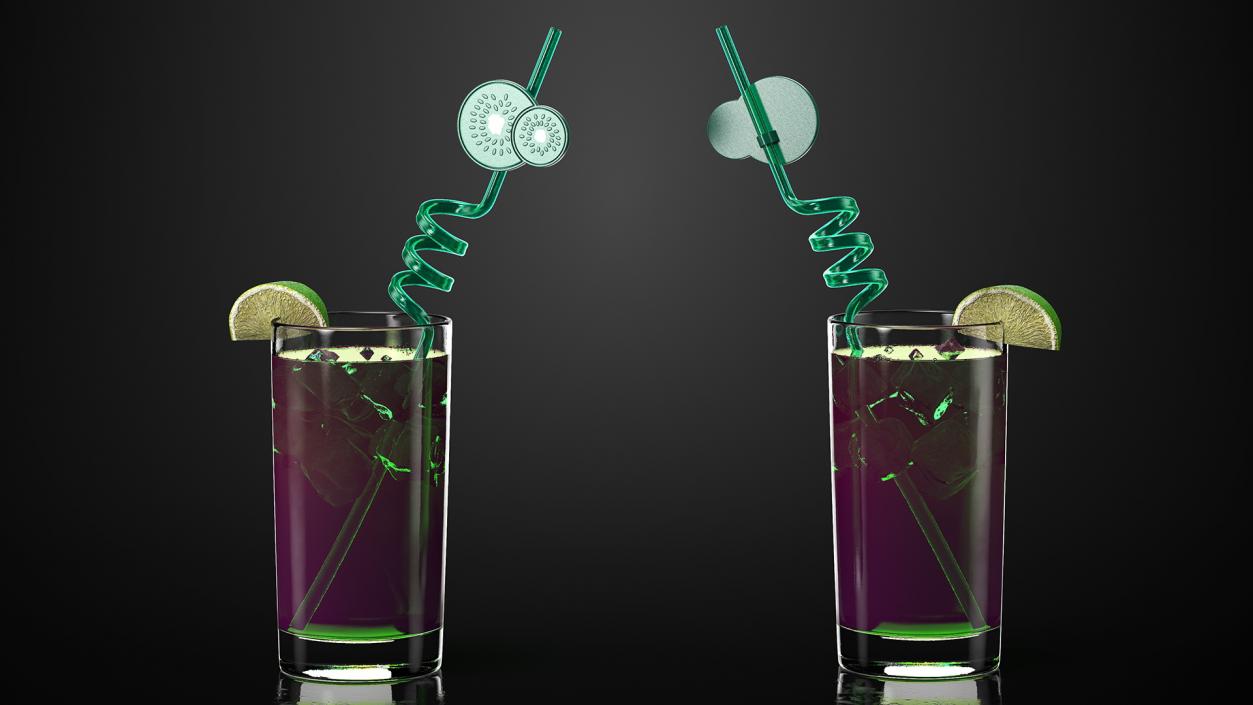 3D Cocktail with Fruit Plastic Straw model