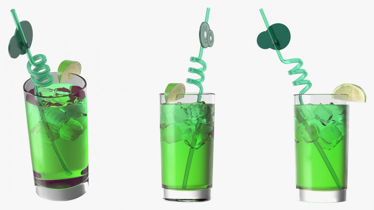 3D Cocktail with Fruit Plastic Straw model