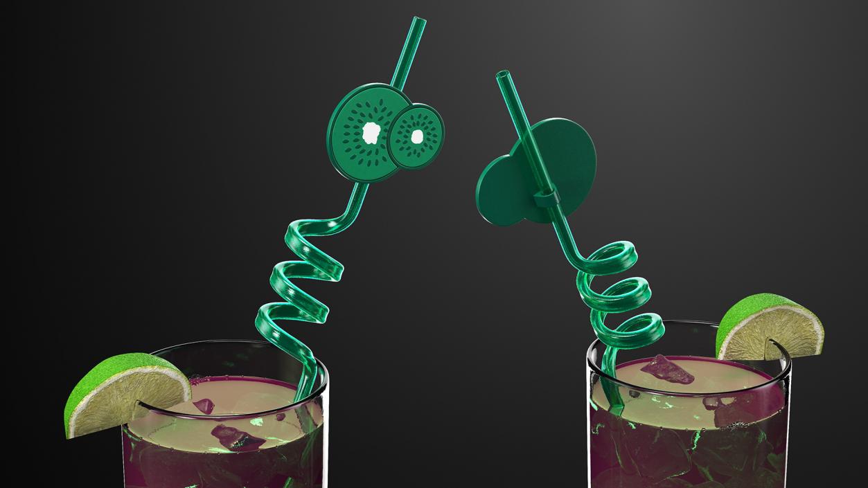 3D Cocktail with Fruit Plastic Straw model