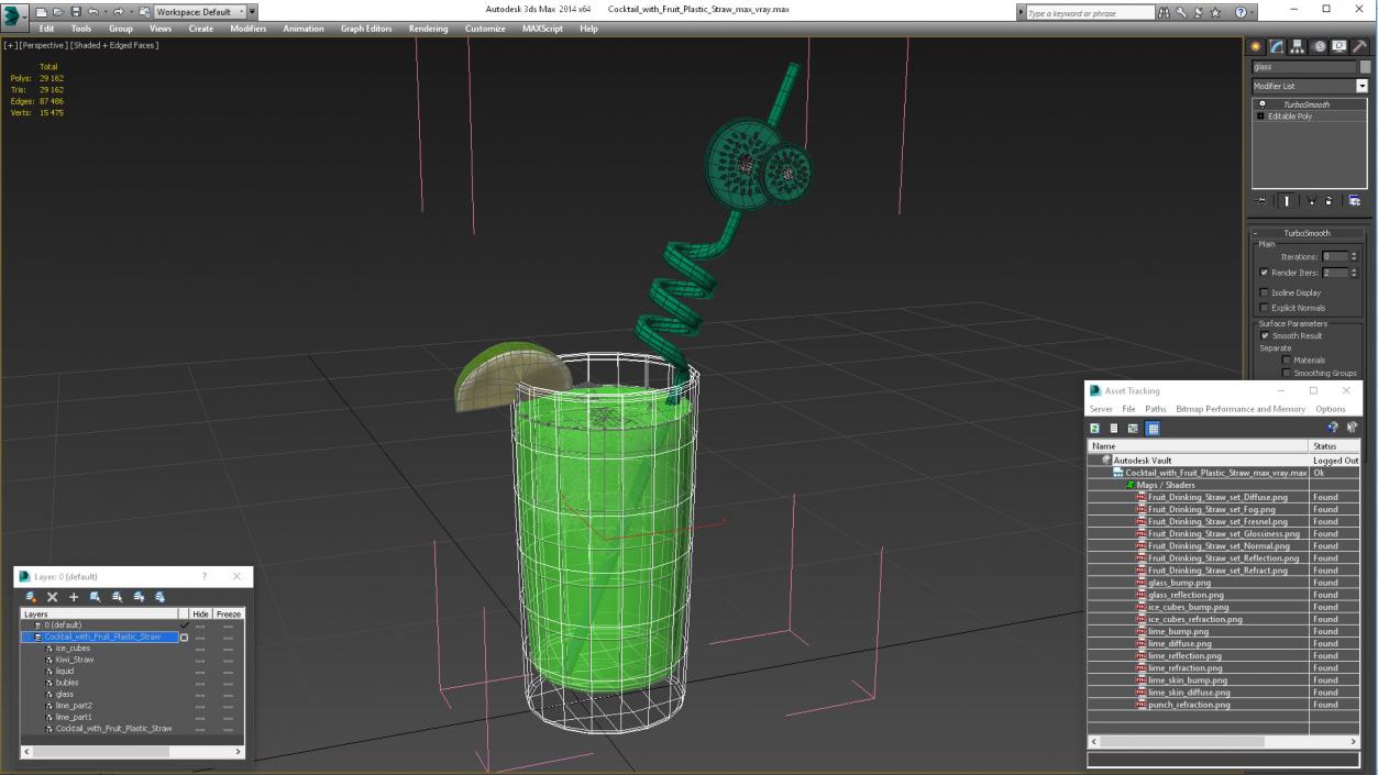 3D Cocktail with Fruit Plastic Straw model