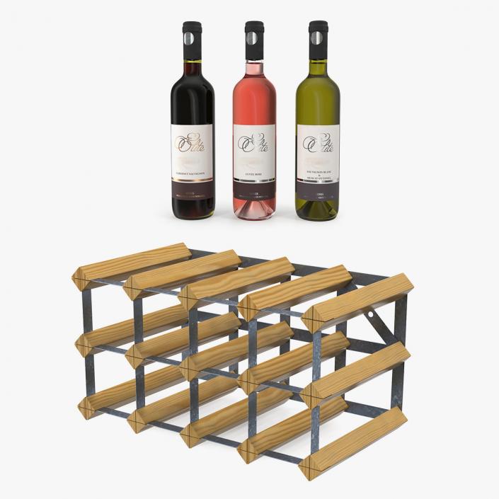 3D Wooden Wine Racks with Bottles Collection