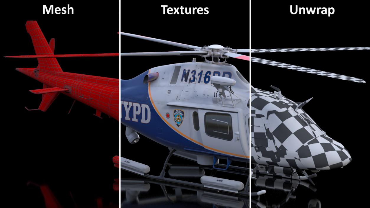 3D model Helicopter AgustaWestland AW119 Police Rigged