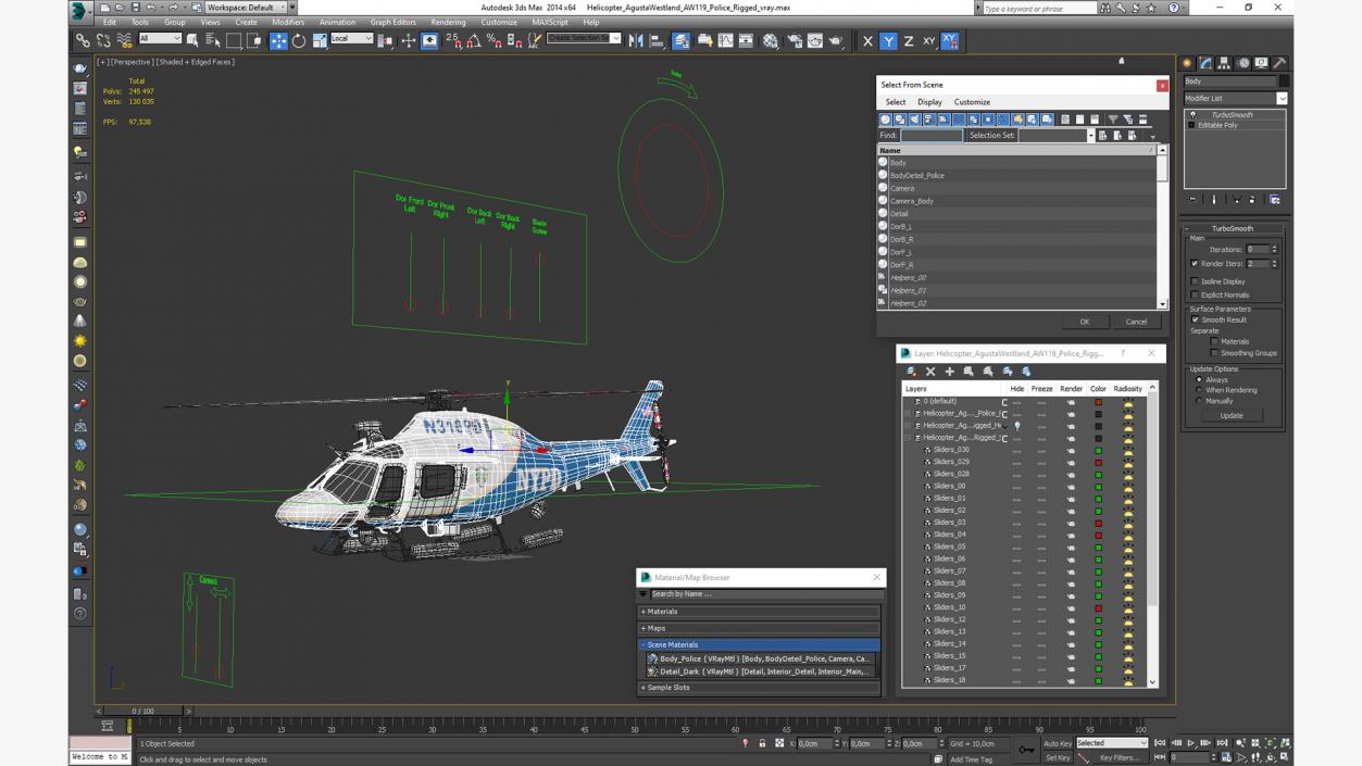 3D model Helicopter AgustaWestland AW119 Police Rigged