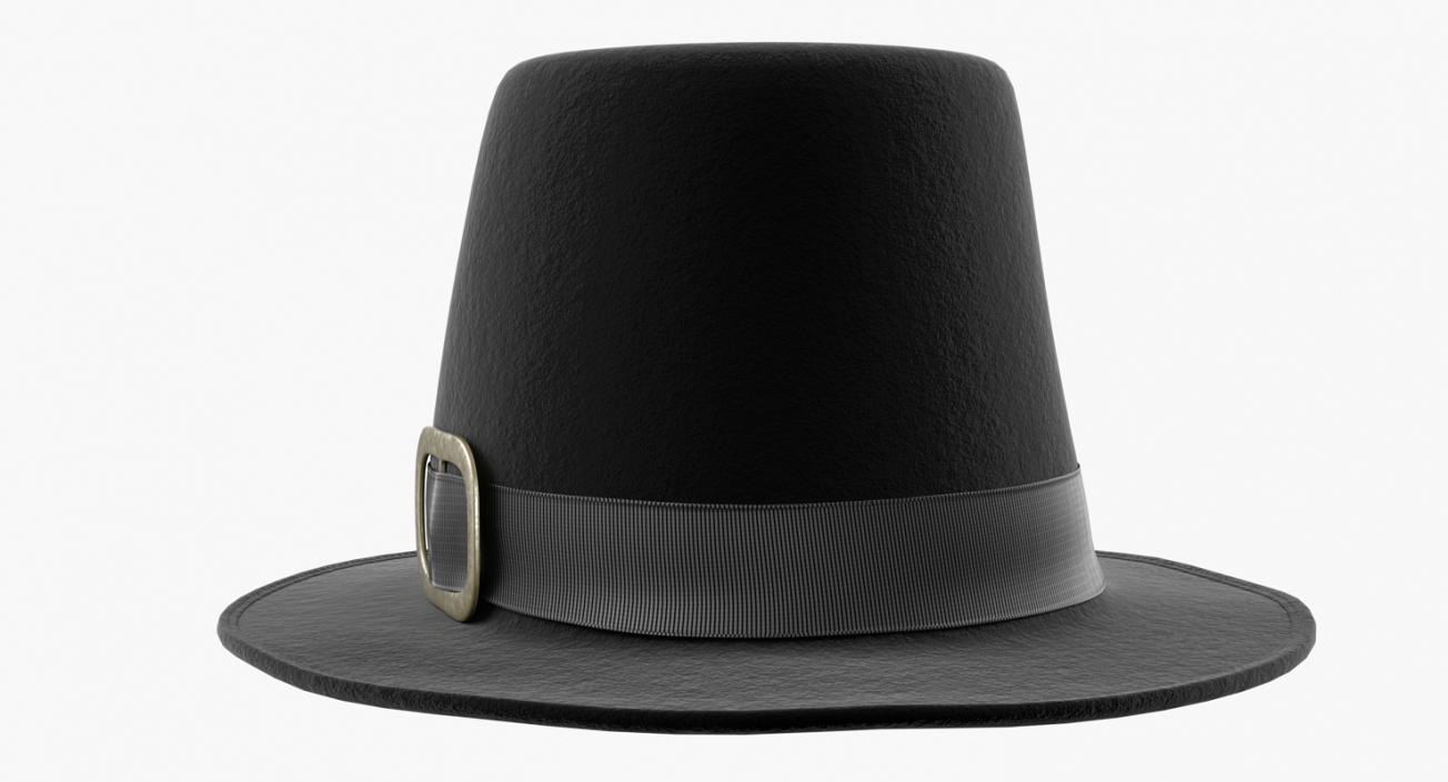 Black Pilgrim Costume Hat with Buckle 3D