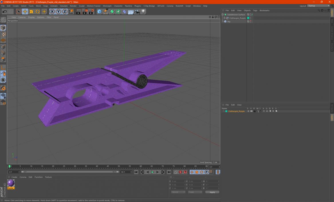 Clothespin Purple 3D