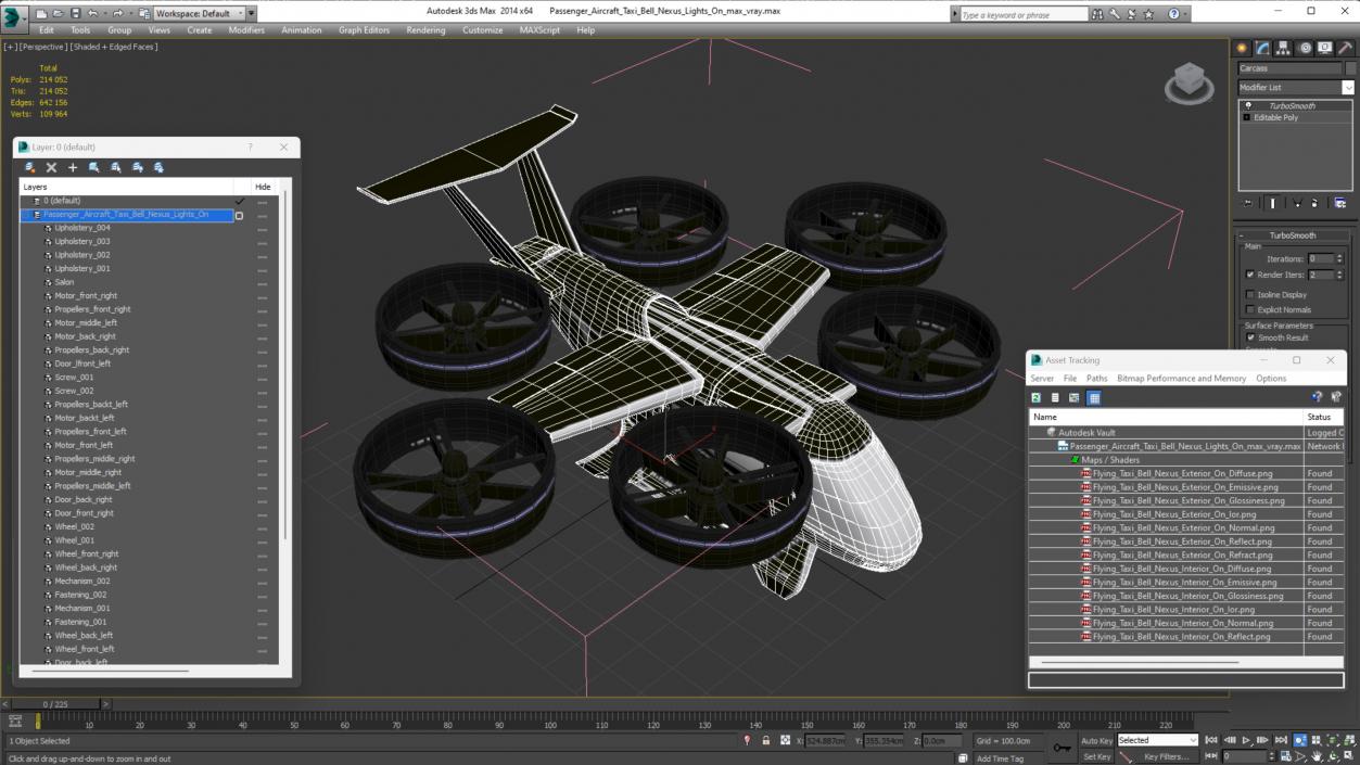 Passenger Aircraft Taxi Bell Nexus Lights On 3D model