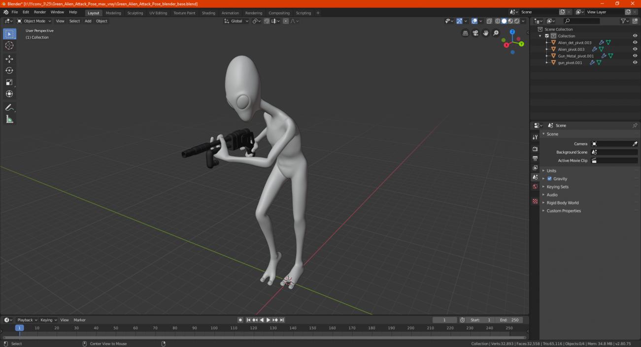 3D Green Alien Attack Pose model