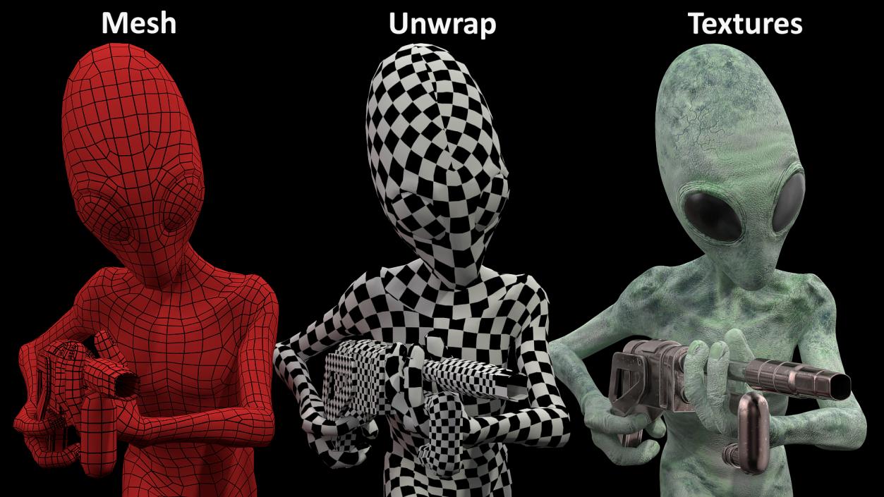 3D Green Alien Attack Pose model