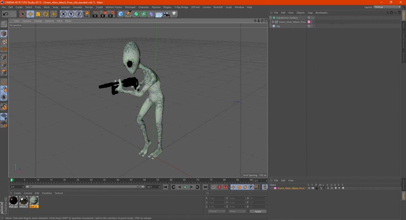 3D Green Alien Attack Pose model