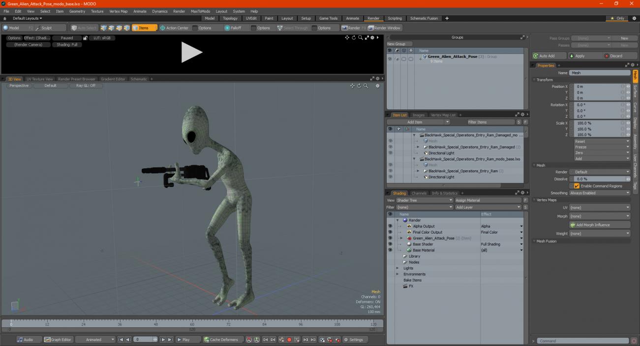 3D Green Alien Attack Pose model