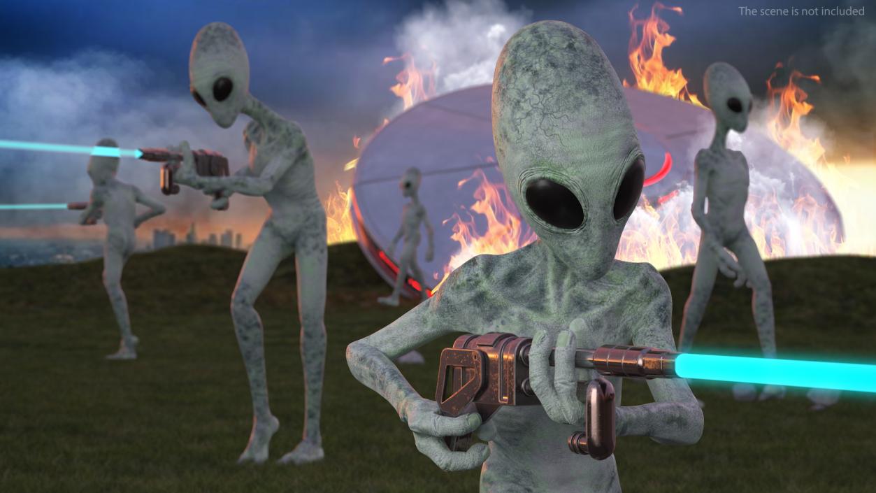 3D Green Alien Attack Pose model