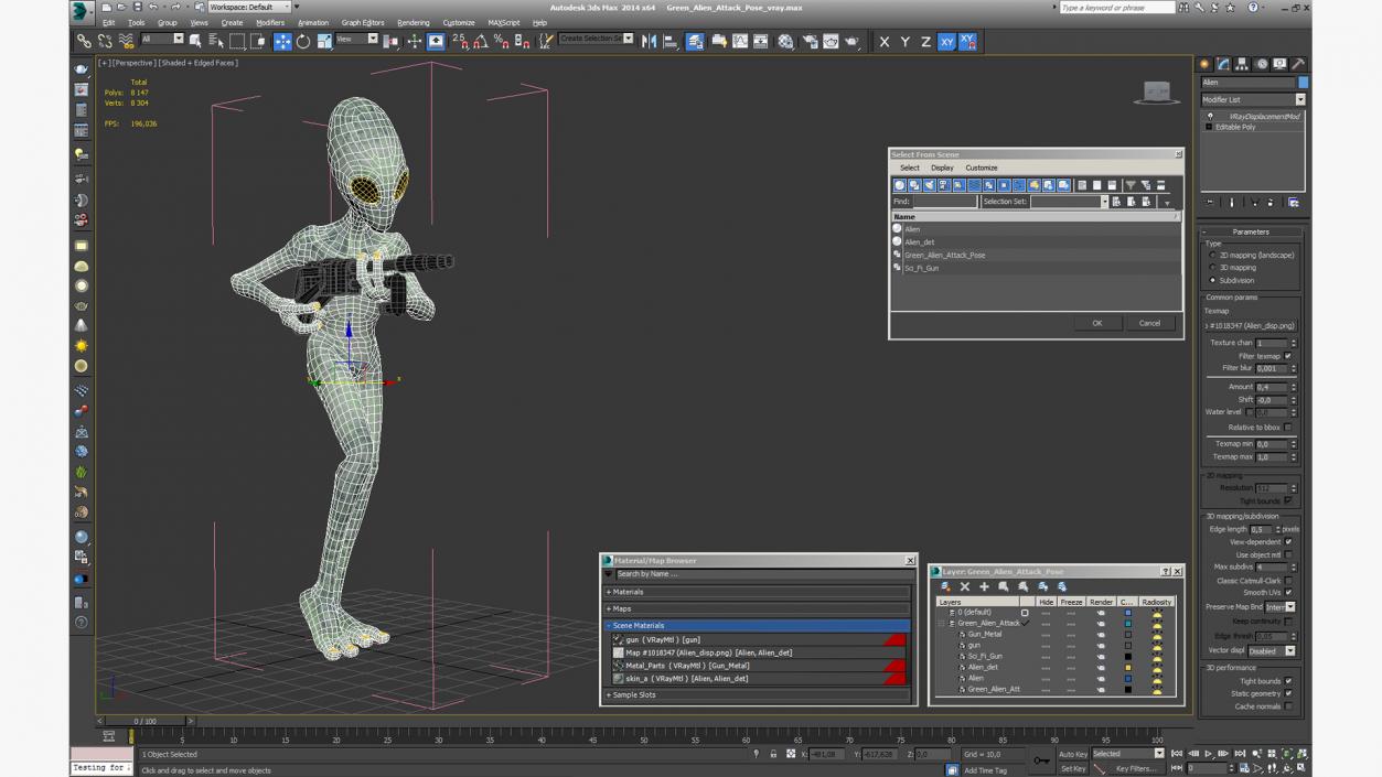 3D Green Alien Attack Pose model