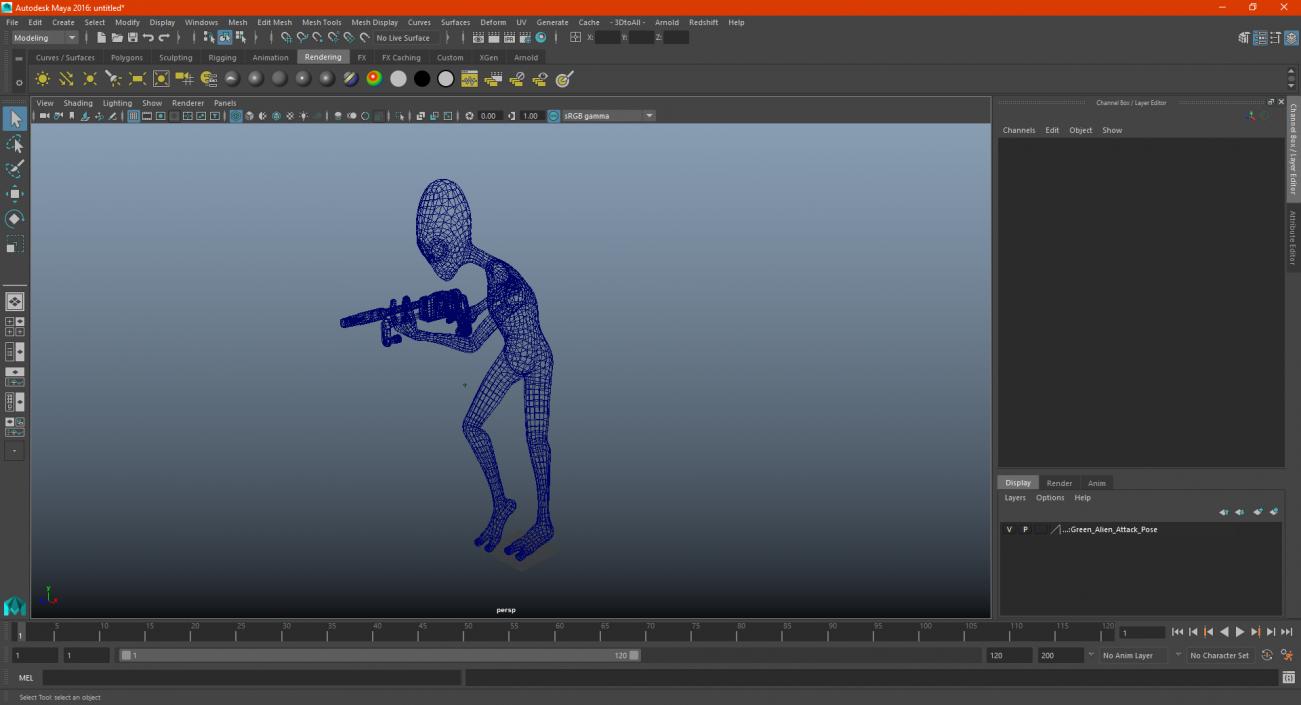 3D Green Alien Attack Pose model