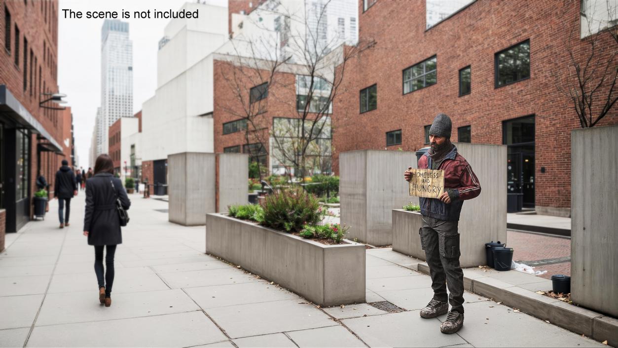 Standing Homeless Man with Placard 3D model