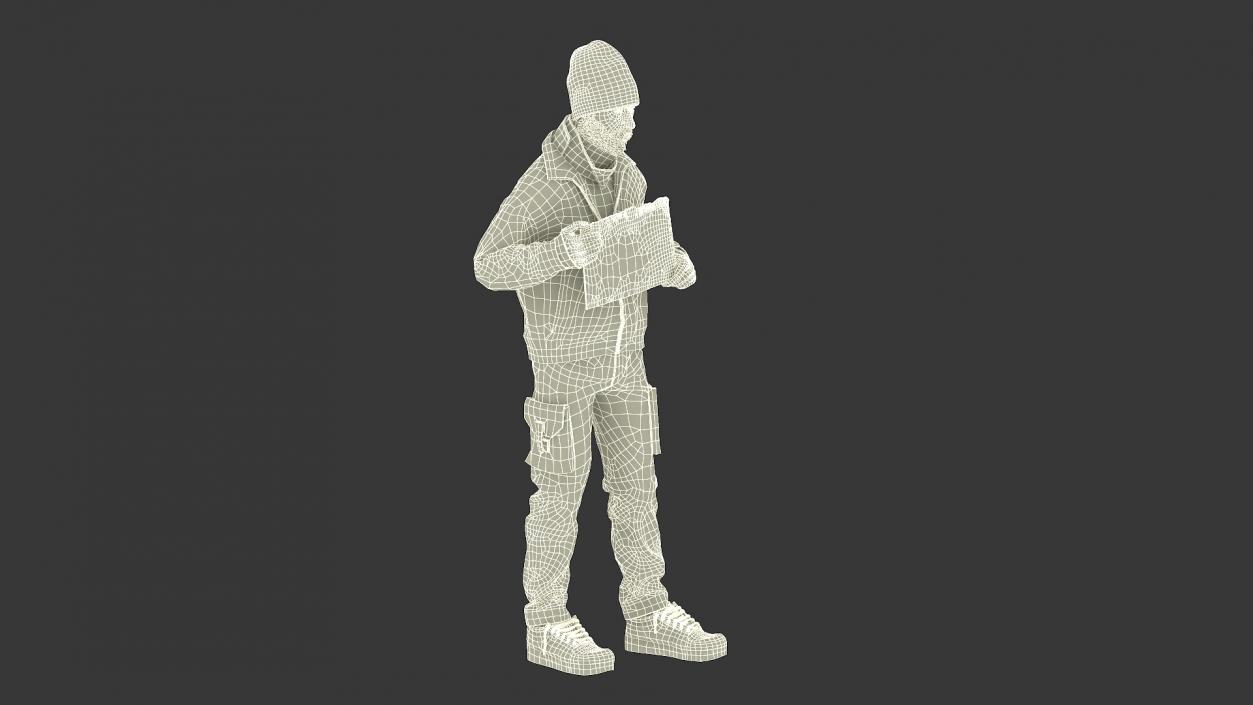 Standing Homeless Man with Placard 3D model