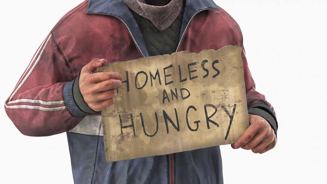 Standing Homeless Man with Placard 3D model