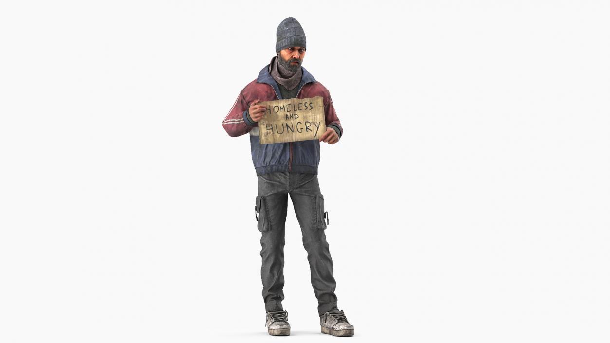 Standing Homeless Man with Placard 3D model