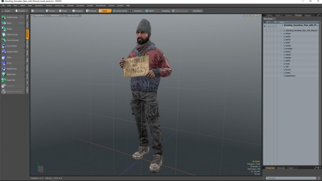 Standing Homeless Man with Placard 3D model